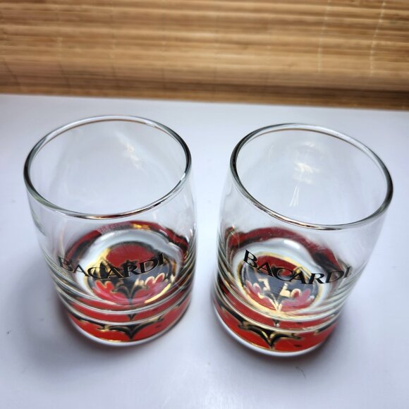 Bacardi Rum Glass Bacardi Bat logo Lot of 2 Weighted lo-ball Collectable10oz - Picture 2 of 10